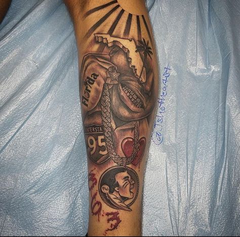 Christian Face Tattoos, Florida Leg Sleeve Tattoo, Tätoo Arm Man, Florida Sleeve Tattoo, Haitian Tattoo Ideas Haiti, Trap Tattoos Men Forearm, Haitian Tattoos, Florida Tattoo Ideas For Men, Black Men Leg Tattoos