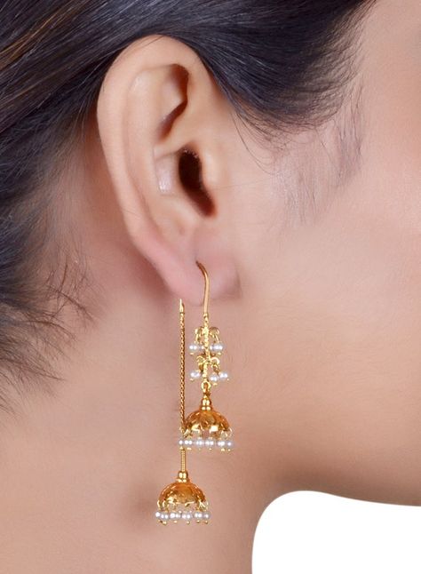 Unique Wedding Earrings, String Earrings, Bridal Jewelry Sets Brides, Diy Wire Earrings, Jewelry Set Design, Jhumki Earrings, Gold Rings Fashion, Gold Jewelry Simple, Bridal Gold Jewellery Designs