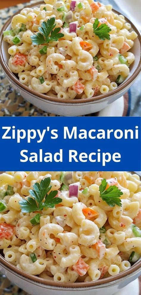 Delicious Zippy's macaroni salad with creamy dressing and fresh vegetables. Easy to make! Macaroni Salad With Peas, Salad With Creamy Dressing, Salad With Peas, Creamy Macaroni Salad, Easy Macaroni Salad, Classic Macaroni Salad, Creamy Pasta Salads, Summer Potluck, Mac Salad