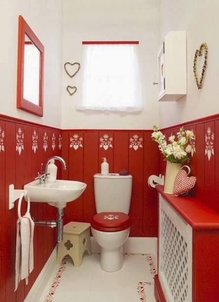 Red And White Decor, Red White Decor, Red Bathroom Decor, Red Bathroom, Braun Design, White Bathroom Decor, Casa Country, Cottage Bathroom, Red Cottage