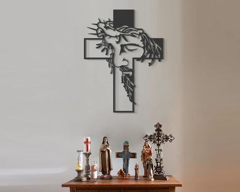 #jesus #metal #wall #decor Scripture Wall Decal, Cross Wall Art, Altar Design, Golden Wall, Cross Wall, Cross Wall Decor, Scripture Wall, Praying To God, Prayer Room