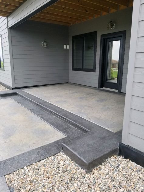 Textured Stamped Concrete, Dark Gray Concrete Patio, Deck And Concrete Patio Combo, Modern Stamped Concrete Patio, Brushed Concrete Patio, Simple Concrete Patio, Poured Concrete Patio Ideas, Concrete Patio Extension, Polished Concrete Patio