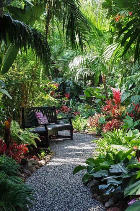 "Transform your outdoor space into a lush paradise with these tips on how to create a tropical garden! 🌴🌺 Embrace the vibrant colors, exotic plants, and rich textures that define tropical landscapes. Whether you have a large backyard or a cozy patio, you can bring the warmth and beauty of the tropics right to your home. 🌿✨ #TropicalGarden #GardenDesign #LushLandscapes #OutdoorLiving" Subtropical Landscaping, Tropical English Garden, Auckland Garden, Greenhouse Tropical, Layered Tropical Garden, Greenhouse Tropical Plants, Lush Tropical Landscape, Easy Outdoor Projects, Tropical Landscapes