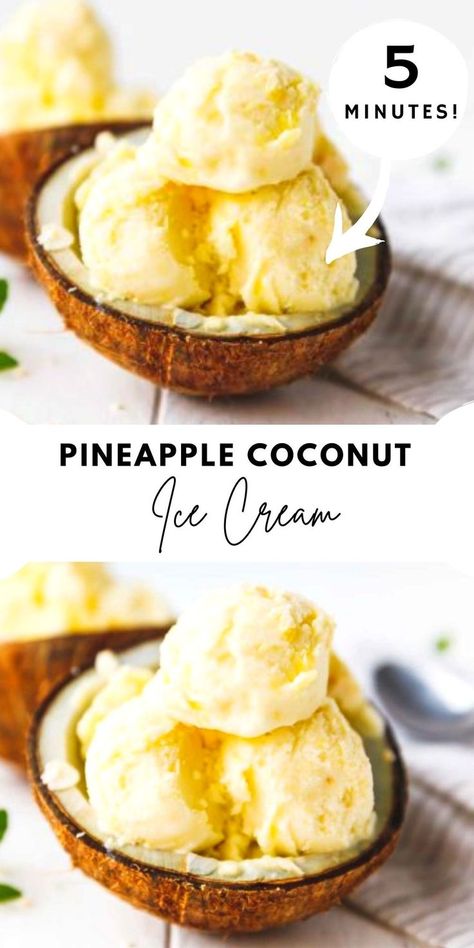 Pineapple Coconut Ice Cream, Pineapple Ice Cream, Pineapple Chunks, Ice Cream Maker Recipes, Coconut Ice, Dessert Aux Fruits, Homemade Ice Cream Recipes, Coconut Ice Cream, Sorbet Recipes