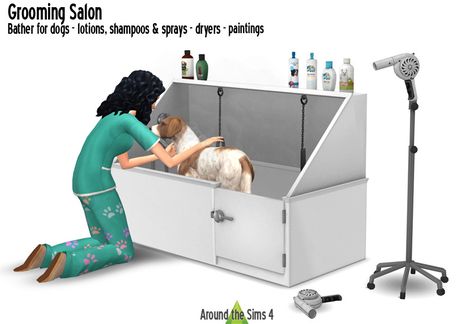 Pet bath Sims 4 Pet Cc, Sims 4 Dog, Sims 4 Pets Mod, Around The Sims 4, Los Sims 4 Mods, Sims Pets, Sims 4 Cc Skin, Grooming Salon, The Sims 4 Download