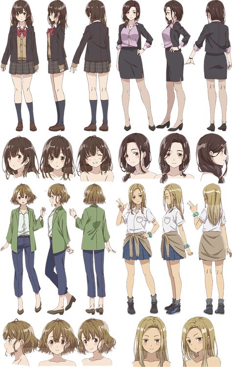 Anime Character Turnaround, Anime Character Poses, Anime Character Design Sheet, Anime Model Sheet, Female Character Sheet, Character Profile Art, Character Design References Sheet, Character Sheet Drawing, Character Sheet Reference