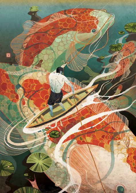 Totally awesome! Incredibly Elaborate Illustrations by Victo Ngai - My Modern Metropolis Victo Ngai, Two Fish, Art Japonais, Arte Inspo, Art Et Illustration, Art And Illustration, 판타지 아트, Drawing Tutorials, Editorial Illustration