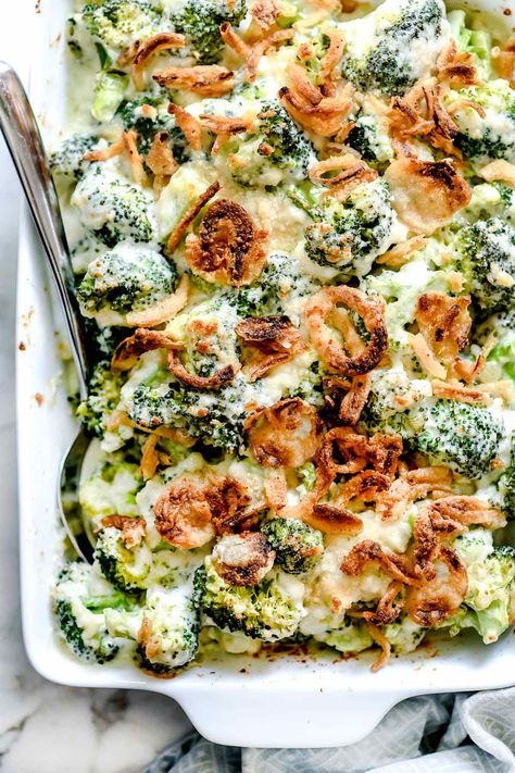 Broccoli Casserole with Crispy Onions | foodiecrush .com Easy Broccoli Casserole, Broccoli Gratin, Recipes Side Dishes, Best Green Bean Casserole, Thanksgiving Vegetables, Best Thanksgiving Side Dishes, Thanksgiving Side Dishes Easy, Easy Broccoli, Vegetable Casserole