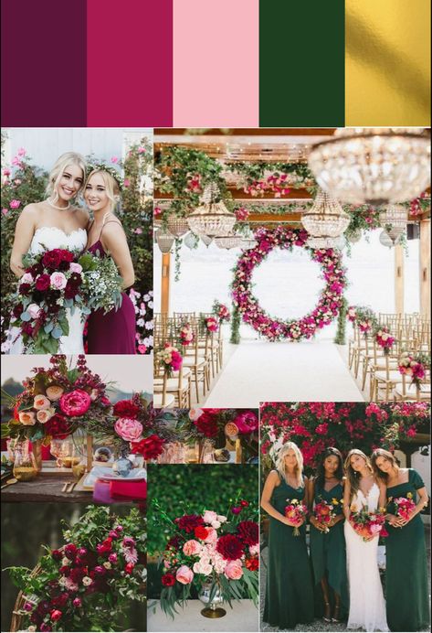 Raspberry And Green Wedding, Berry And Green Wedding, Emerald Green And Fuschia Wedding Decor, Dark Green And Fuschia Wedding, Dark Green Pink Wedding, Pink And Dark Green Wedding, Pink And Emerald Wedding, Jewel Tone Wedding Cake, Raspberry Wedding Color