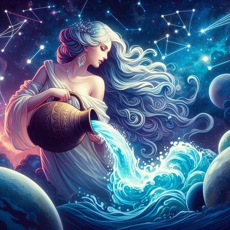 Aquarius Fantasy Art, Aquarius Zodiac Art, Aquarius Wallpaper, Camila Core, Aquarius Images, Zodiac Tattoo Ideas, Zodiac Signs Art, Ying Yang Art, Elemental Dragons