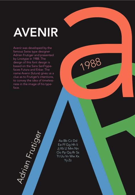 Avenir Typography, Avenir Font, Typography 2023, Georgia Font, Type Specimen Poster, Specimen Poster, Adrian Frutiger, Thank You Typography, Typeface Poster