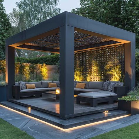 11+ Minimalist Garden Gazebo Ideas for a Clean Look • 333k+ Inspiring Lifestyle Ideas Minimalist Backyard Ideas, Gazebo Backyard Ideas, Outside Gazebo Ideas, Modern Gazebo Design Outdoor, Garden Gazebo Ideas, Wooden Garden Gazebo, Modern Pergola Designs, Contemporary Garden Rooms, Rooftop Patio Design