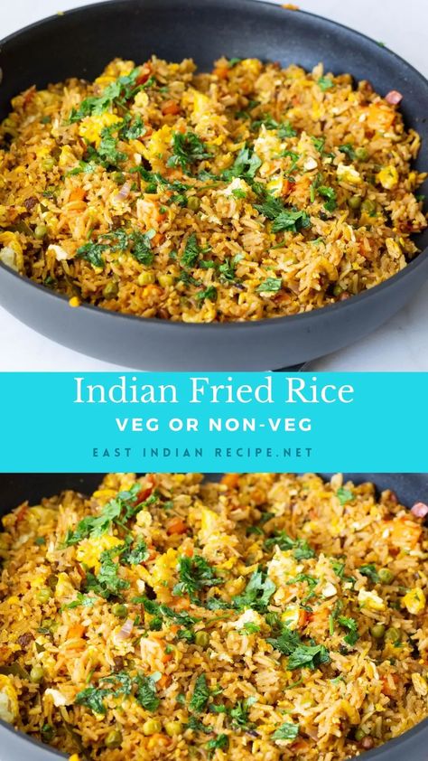 You may have eaten fried rice in a Chinese restaurant, but have you ever had Indian fried rice? Well, it's similar with a few added Indian flavors along with the Chinese sauces Curried Fried Rice, Lentil Fried Rice, Curry Fried Rice Recipe, Indian Food Recipes Rice, Indian Fried Rice Recipe, Indian Rice Dishes, Indian Vegetable Rice, Indian Style Rice, Vegetarian Fried Rice Recipe