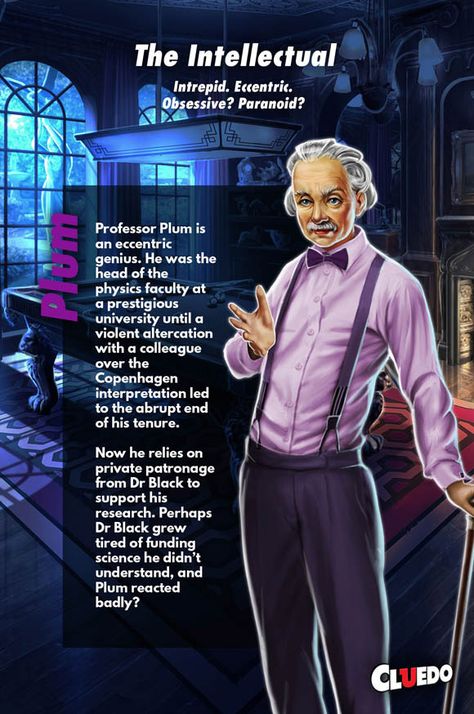 Professor Plum - Peter Dobbin Professor Plum, Clue Costume, Clue Movie, Clue Board Game, Illustration Realistic, Clue Party, Clue Games, Mystery Dinner Party, Mystery Dinner