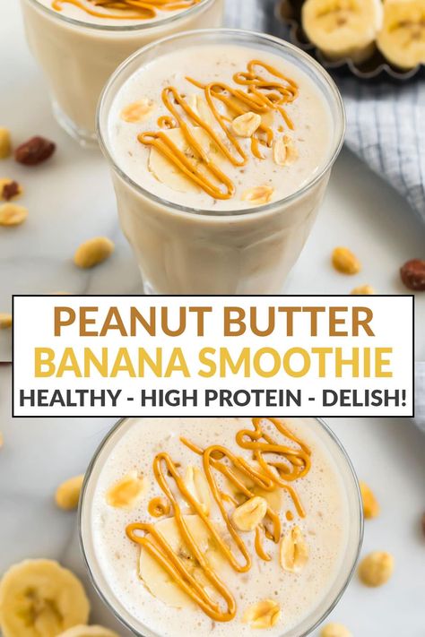 This peanut butter banana smoothie is good for you but tastes like a treat! Made with peanut butter, banana and yogurt, it's creamy, protein rich and filling. Because it will keep you full, it's a great smoothie for weight loss and healthy breakfasts. #wellplated #smoothies Thick Peanut Butter Smoothie, Best Peanut Butter Banana Smoothie, Oatmeal Banana Peanut Butter Smoothie, Peanut Butter Powder Smoothie Recipes, Pb2 Banana Smoothie, High Protein Banana Smoothie, Easy Banana Smoothie Recipe, Smoothie Recipes With Peanut Butter, Pb Protein Smoothie