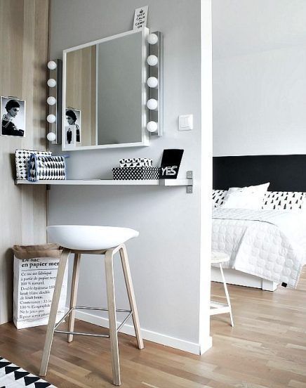 tienerkamer voor meisjes, meisjeskamer, vanity, make up speigel met verlichting Table Behind Couch, Diy Sofa Table, Makeup Rooms, Diy Sofa, Style At Home, Closet Bedroom, Home Fashion, New Room, 인테리어 디자인