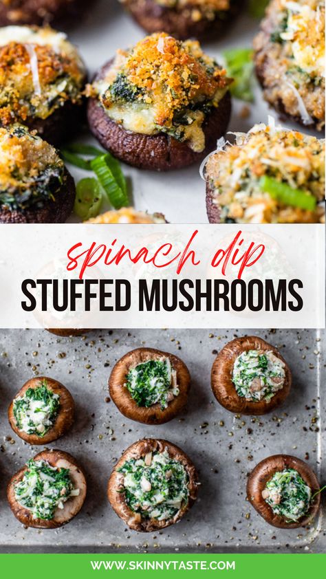 Impress your guests with these delicious and easy-to-make spinach dip stuffed mushrooms! Perfect for any occasion, this appetizer is sure to be a hit at your next gathering. Simply stuff mushroom caps with a creamy spinach dip mixture and bake until golden and bubbly. Serve as a tasty appetizer or add it to your spread for entertaining. #stuffedmushrooms #appetizer #vegetarian #entertaining #healthyrecipe Easy Spinach Dip, Appetizer Vegetarian, Hot Spinach Dip, Creamy Spinach Dip, Mushroom Caps, Hot Appetizers, Stuffed Mushroom, Creamy Spinach, Spinach Dip