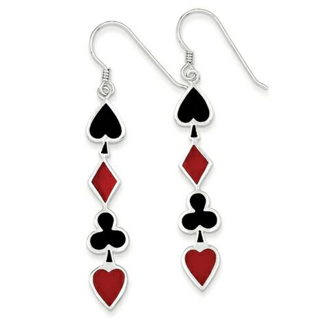 Card Symbols, Anting Manik, Shepherds Hook, Playing Card Deck, Card Deck, Silver Dangle Earrings, Funky Jewelry, Sterling Silver Dangle Earrings, Playing Card