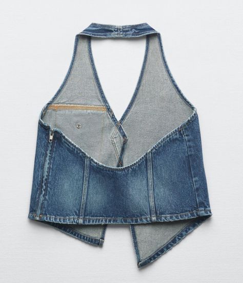 Denim Vest Diy, Denim Top Diy, Diy Denim Top, Corset Jean, Denim Diy Clothes, Ropa Upcycling, Vest Sewing Pattern, Jeans West, Top Jean