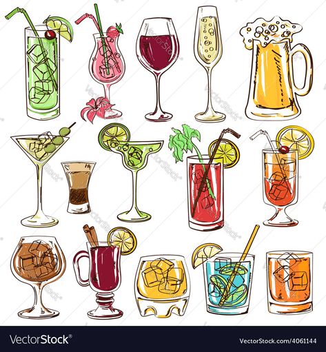 Sauce Illustration, Cocktails Drawing, Beer Drawing, Idle Game, Cocktails Vector, Cocktail Illustration, Sketch Note, Beer And Wine, Colorful Cocktails