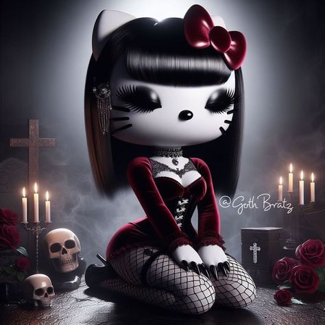 Goth hello kitty 🖤✨🕯️ #hellokitty #ai #explorepage Goth Hello Kitty Aesthetic, Drawing Positions, Goth Hello Kitty, Goth Kitty, Emo Aesthetic, Hello Kitty Aesthetic, Gacha Stuff, Pastel Goth, 7 And 7