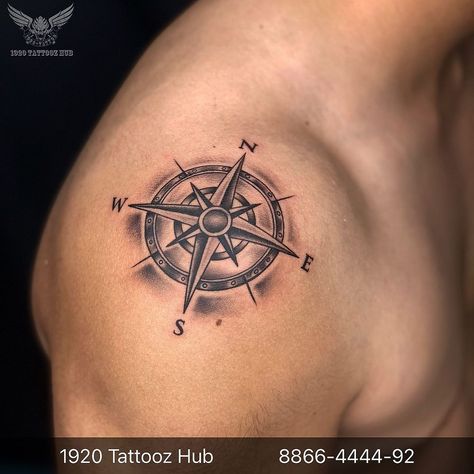 Compass Tattoo Design Sketches, Compass Tattoo Design Men Forearm, 3d Compass Tattoo, Compass Tattoo Design Men, Compass Tattoo Sketch, Nature Compass Tattoo, Compass Tattoos Arm, 3d Tattoo Ideas, Tattoo On The Shoulder