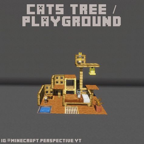 Minecraft Cat Playground, Cat Decor Minecraft, Minecraft Coat Hanger, Cat Area Minecraft, Cat Tree Minecraft Ideas, Armour Shop Minecraft, Minecraft Pet Store Interior, Minecraft Cat Tree Design, Minecraft Pet Room Ideas Dog