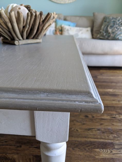 Two-toned, taupe & off white coffee table Painting Coffee Tables, Sealing Chalk Paint, Painting Coffee Table, Paint Coffee Table, Chalk Paint Brands, Chalk Paint Coffee Table, Grey Kitchen Table, Chalk Paint Table, Paint Coffee