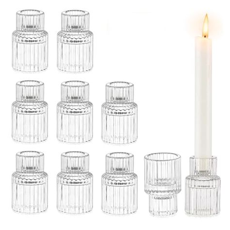 Glasseam Small Candle Stick Holder: Crystal Clear Glass Candle Holder Set of 10, Modern Taper Candle Holders for Table Centerpiece, Ribbed Tapered Candlestick Holders for Dining Room Decoration Candle Stick Holders Decor, Small Glass Candle Holders, Clear Candle Holders, Colored Candles, Outdoor Candle Holders, Clear Glass Candle Holders, Clear Candles, Small Candle Holders, Candle Stick Holder