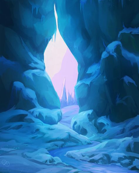 Something about this snowy cave was in my head, like a dream I had, or perhaps it was somewhere I explored in a video game long ago. ❄️💙 I definitely made some mistakes with this painting but I’m okay with that. I fixed some of it but ultimately decided to leave the rest how it is—I will learn from it and move on! 😌 . . . . Snow cave, fantasy art, winter, ice cave, digital art #fantasyworld #backgroundart #illustration #conceptart #conceptartworld #clipstudiopaint #environmentart #conceptar... Ice Digital Art, Snow Digital Art, Snow Cave, Ice Kingdom, Cave Concept Art, Cave Illustration, Dragon Cave, Ice Magic, Cave Drawings