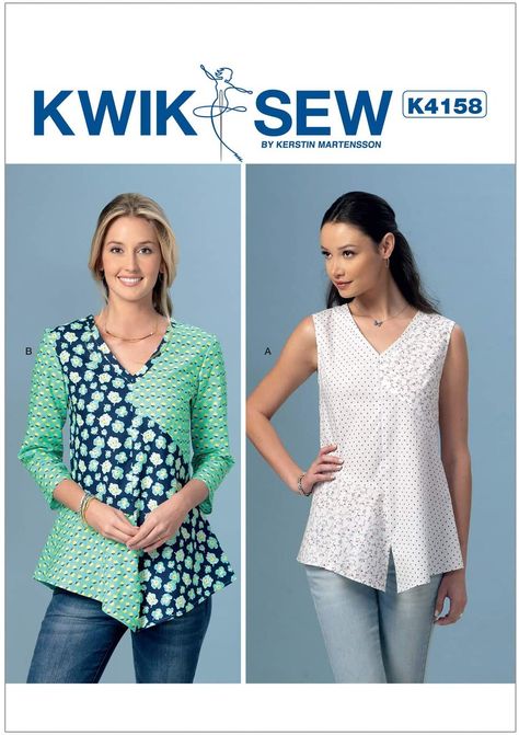 Amazon.com: KWIK-SEW PATTERNS K4158 Misses' V-Neck, Contrast Tops : Arts, Crafts & Sewing Tops Sewing, Kwik Sew Patterns, Women's Sewing Pattern, Strapless Evening Gowns, Kwik Sew, Contrast Top, Top Sewing Pattern, Easy Sewing Patterns, Sewing Pattern Sizes