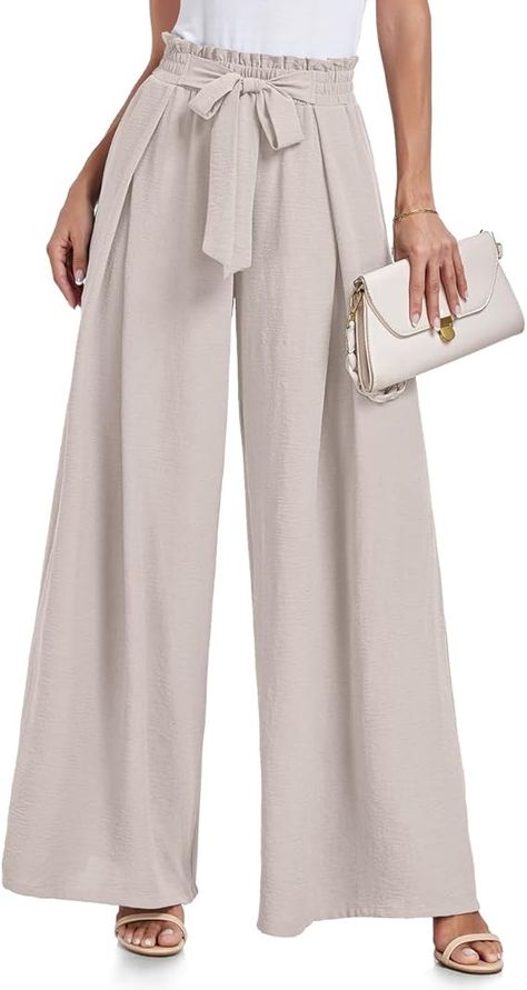 Women's Wide Leg Lounge Pants with Pockets Lightweight High Waisted Adjustable Tie Knot Loose Trousers A - Black at Amazon Women’s Clothing store High Waisted Flowy Pants, Leg Types, High Waisted Palazzo Pants, Flowy Wide Leg Pants, Wide Leg Lounge Pants, Perfect Curves, Loose Trousers, Printed Wide Leg Pants, Flowy Pants