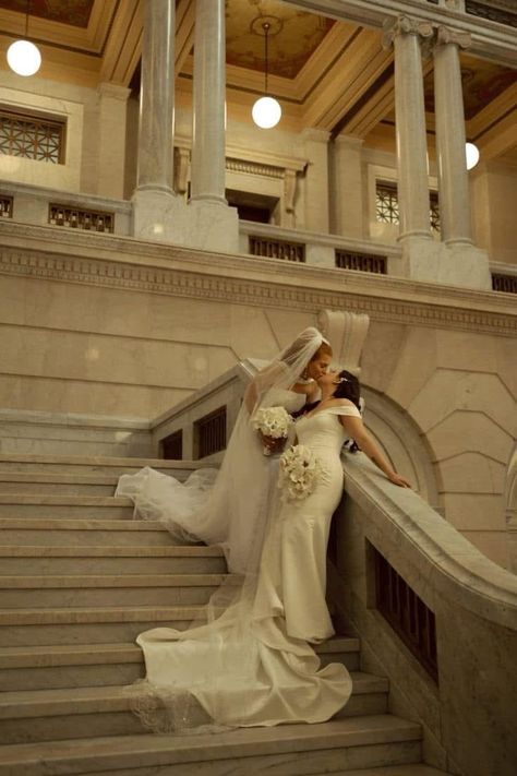 Courthouse Lesbian Wedding, Courthouse Wedding Aesthetic, Wlw Wedding Aesthetic, Two Brides Wedding, Sapphic Wedding, Wlw Wedding, Woman Loving Woman, Wedding Women, Lgbt Wedding