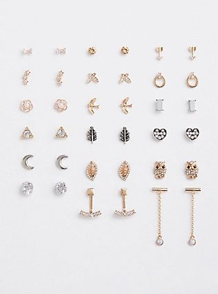 Plus Size Mixed Charm Stud Earrings - Set of 18, Whimsical Celestial, Raw Crystal Earrings, Beautiful Diamond Earrings, Platinum Earrings, Jewelry Sterling Silver, Rhinestone Designs, Stud Earrings Set, Raw Crystal, Ear Jewelry