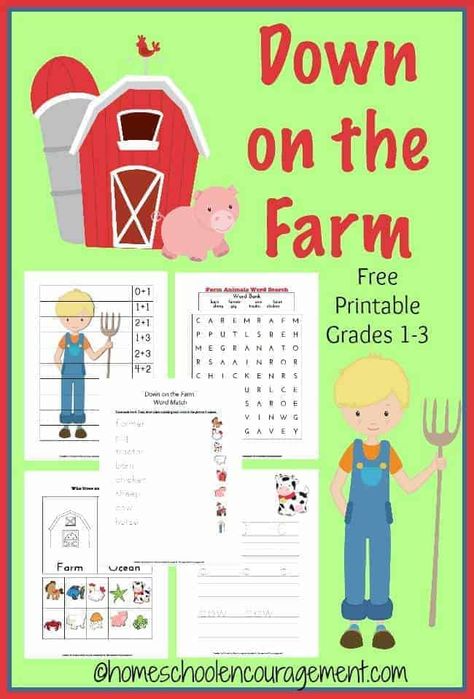 Down on the Farm Free Printables for Kids Homeschooling Elementary, Farm Printable, Farm Lessons, Free Printables For Kids, Free Worksheets For Kids, Farm Books, Farm Unit, Farm Preschool, Homeschool Freebies