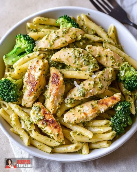 Chicken Pesto Pasta Bacon Cheddar Scones, Pesto Pasta Recipes Chicken, Cheddar Scones, Chicken Pesto Pasta, Garlic Chicken Pasta, Creamy Parmesan Sauce, Pasta Types, Pesto Pasta Recipes, Chicken Pesto