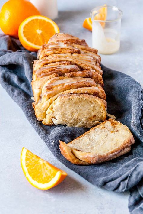 Vegan Orange & Cinnamon Pull-Apart Bread recipe | Red Star Yeast Vegan Holiday Desserts, Cinnamon Pull Apart, Cinnamon Pull Apart Bread, Vegan Bread Recipe, Orange Glaze, Vegan Holidays, Pull Apart Bread, Vegan Bread, Vegan Eats