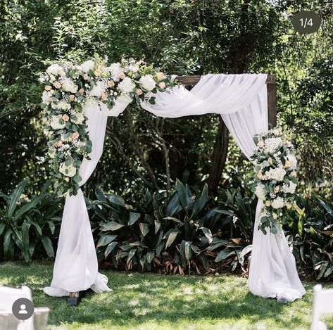 Corner Flower Arch, Wedding Arch Aesthetic, Wedding Arch Ideas Square, Wedding Arch Greenery White Flowers, Square Wedding Arch Ideas, Flowers On Arch Wedding, Rectangular Wedding Arch, Simple Wedding Arch Ideas, Wedding Arbour Flowers