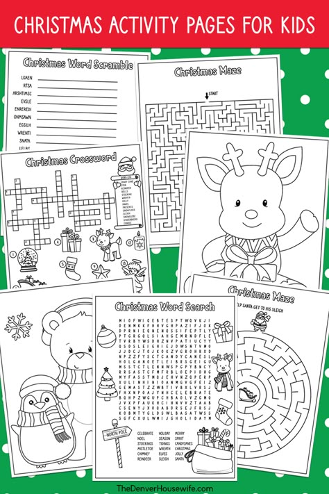 Free downloadable printable christmas activities for kids. Comes with 7 pages of Christmas activites like coloring pages, word search, mazes, and crossword puzzle. Great for toddlers and kids. Christmas Activities Printables Free, Christmas Coloring Sheets Free Printable Kids Printables, Christmas Kids Worksheets, Christmas Activity Pages For Kids, Christmas Worksheets Middle School, Christmas Mazes For Kids Free Printables, Christmas Activity Sheets For Kids, Christmas Puzzles For Kids, Free Printable Christmas Activities