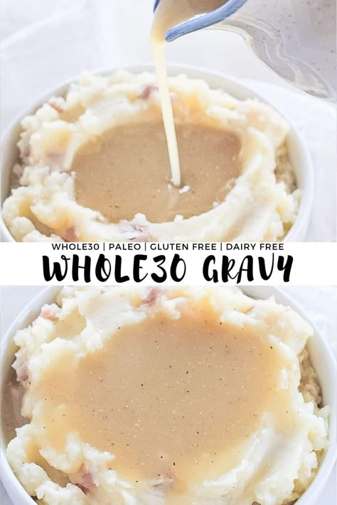 Gravy is such an easy way to elevate your dinner and add so much additional flavor. This Whole30 Gravy is simple, paleo, dairy free, gluten free and oh so good! Use this recipe to make Whole30 Chicken Gravy as well as Turkey or Brown Gravy. #finishedwithsalt #whole30recipes #whole30thanksgiving #whole30sidedish #gravyfromscratch #paleo #glutenfreedairyfree | finishedwithsalt.com Whole 30 Gravy, Paleo Gravy, Healthy Gravy, Gluten Free Gravy, Simple Paleo, Paleo Thanksgiving, Dairy Free Gluten Free, Easy Paleo, Healthy Comfort Food