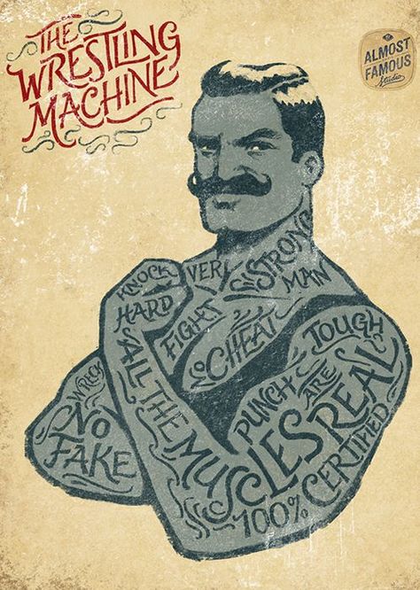 Samy Halim ~ The Wrestling Machine #Illustration: Circus Strongman, Machine Illustration, Vintage Gym, Man Illustration, Strong Man, Salou, Vintage Circus, Arte Popular, Vintage Illustration