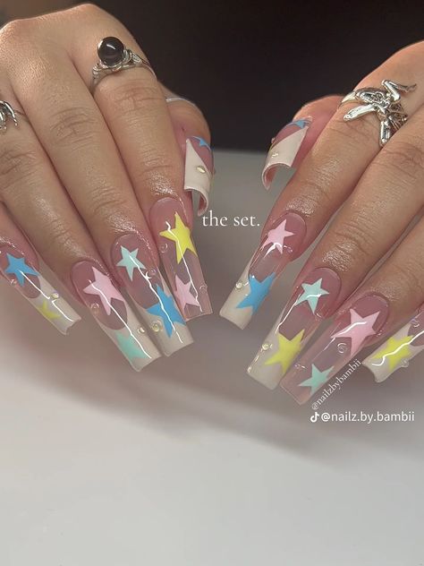 Music Nails, Summery Nails, Really Cute Nails, Short Nail, Unique Acrylic Nails, Kawaii Nails, Star Nails, Pretty Acrylic Nails, Tyler The Creator