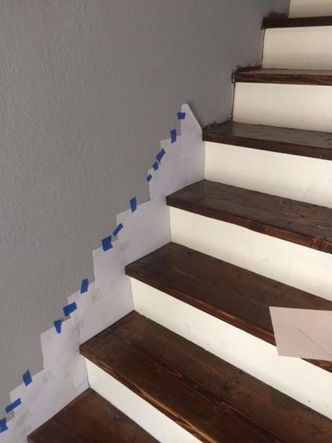 How to make a skirt board for preexisting stairs. - Album on Imgur  https://www.reddit.com/r/DIY/comments/3goe4l/how_to_make_a_skirt_board_for_preexisting_stairs/ Stairwell Makeover Before And After, Stair Baseboard Ideas, Baseboards On Stairs, Cape Staircase Ideas, Diy Stair Skirt Board, Stair Skirt, Stair Skirting Ideas, Stairs Skirting, Stairs Trim