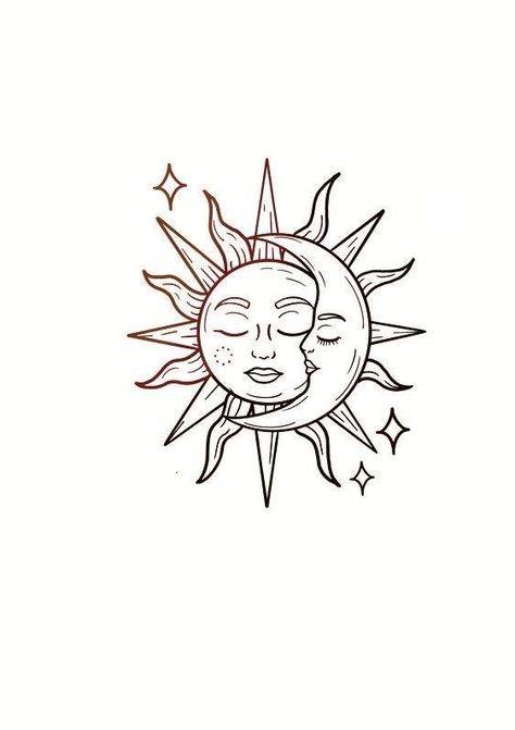 Sun Tattoo Template, Sun And Moon Collar Bone Tattoo, Sun And Moon Simple Tattoo, Sun And Moon Outline, Tattoo Ideas Female Meaningful Unique Arm, Sonne Mond Tattoo, Sun Moon Aesthetic, Tattoo Sol E Lua, Moon Minimalist