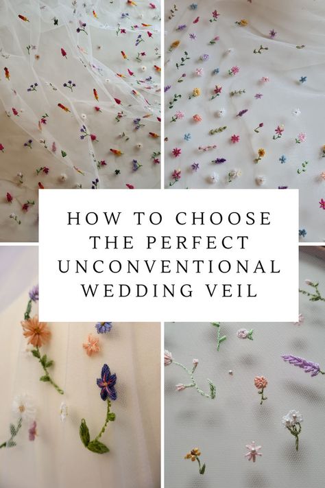 Veils created by natasha nicole studio - featured are colourful floral wedding veils, embroidered by hand  with crystals. wildflower veils for unique brides Colourful Floral Wedding, Veil Inspiration, Bride Tips, Bridal Aesthetic, Unconventional Bride, Floral Wedding Veils, Dramatic Wedding, Colourful Wedding, Unconventional Wedding