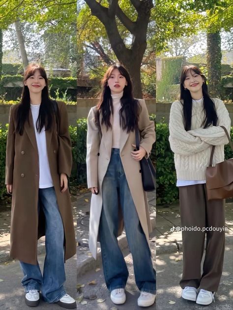 Korean Trench Coat Outfit Winter, South Korean Fall Outfits, Korean Fashion Fall Street Style, Taipei Winter Outfit, Autumn Outfits In Korea Women, Winter In Japan Outfit, Autumn Korean Outfit, Japan Winter Outfit Women, Winter Ootd Korean