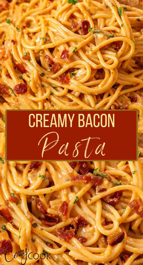 Creamy Bacon Pasta, Bacon Pasta Recipes, Bacon Dishes, Tomato Cream Sauce, Easy Pasta Dinner, Bacon Pasta, Pasta Dinners, Pasta Dinner Recipes, Ground Beef Recipes For Dinner