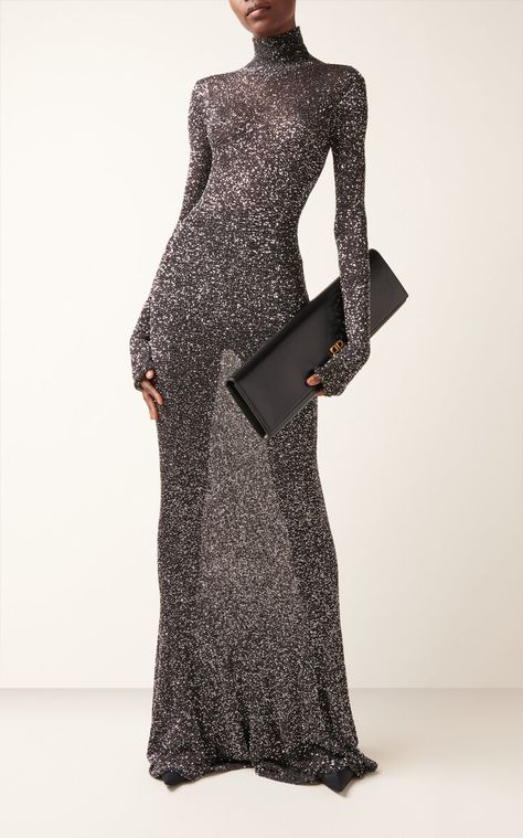 MODA OPERANDI: BALENCIAGA Sequined Jersey Maxi Dress… Metallic Dresses, Jersey Maxi Dress, Brand Aesthetic, Long Sleeve Gown, Sequin Maxi Dress, Sequin Maxi, Maxi Jersey Dress, High Neck Long Sleeve, Pant Suit