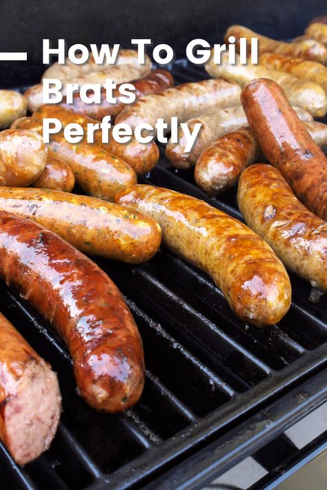 Grill Brats How To Cook, Grilled German Sausage, Cooking Brats On The Grill, Brats On The Blackstone, Grilling Brats On Gas Grill, How To Grill Brats On Gas Grill, Brats On Traeger Grill, How To Cook Brats On The Grill, Brats On The Traeger