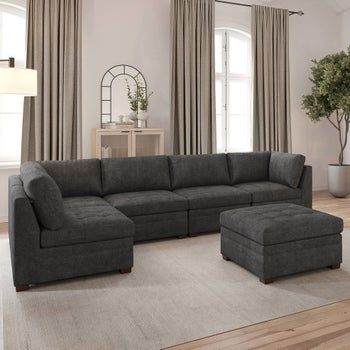 Thomasville Tisdale Modular Sectional 6-piece Dark Gray with Storage Ottoman Thomasville Tisdale Sectional, Basement Color Schemes, Sectional With Storage Ottoman, Basement Color, Basement Colors, Sectional With Storage, Oregon House, Tufted Seat Cushion, Apache Junction